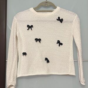J. Crew White Sweater with Black Bows